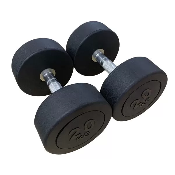 TechnoFitness D2250.7.5 PRO Round Head Rubber Dumbbells – 7.5KG Pair (15KG Total) | Commercial Steel & Ergo-Grip Chrome