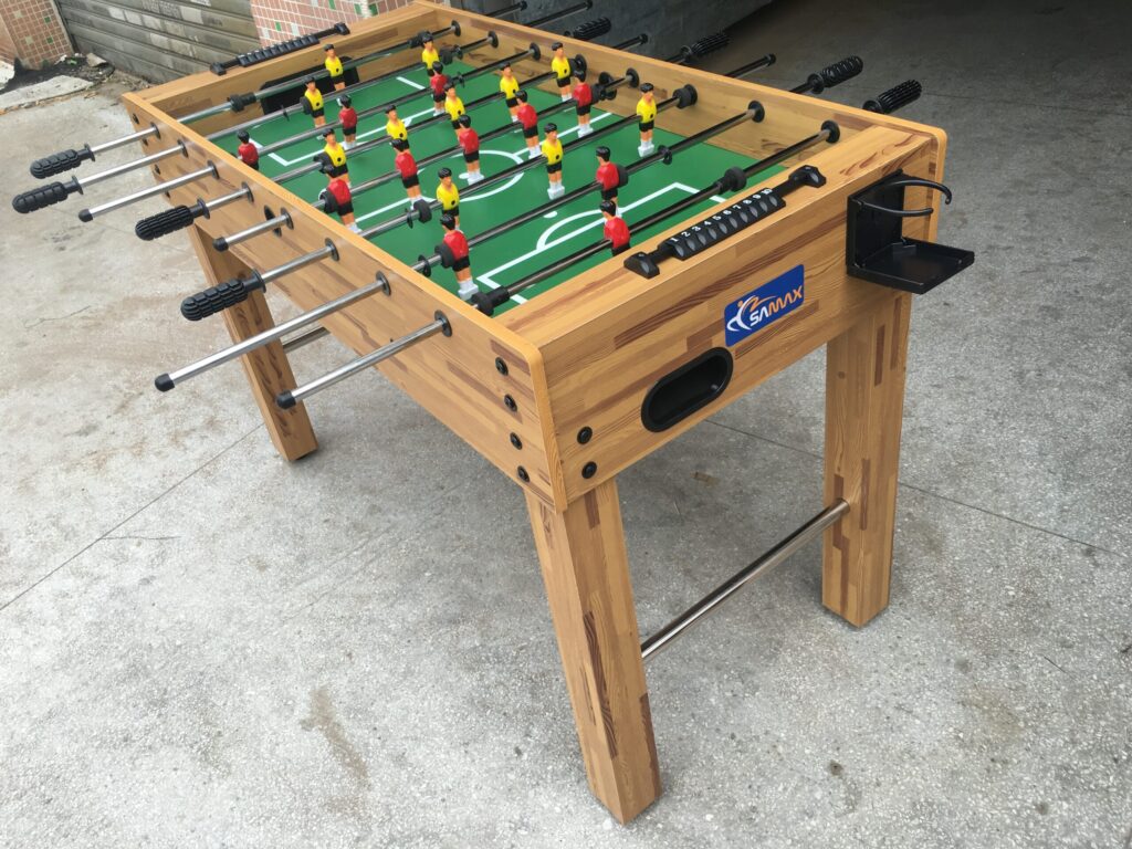 TechnoFitness DQ-S006 Classic 4ft Wood Foosball Table – Integrated Cupholders & Durable MDF Frame -4-Ball Accessory Kit & Professional 1 half 2 inch Steel Rods