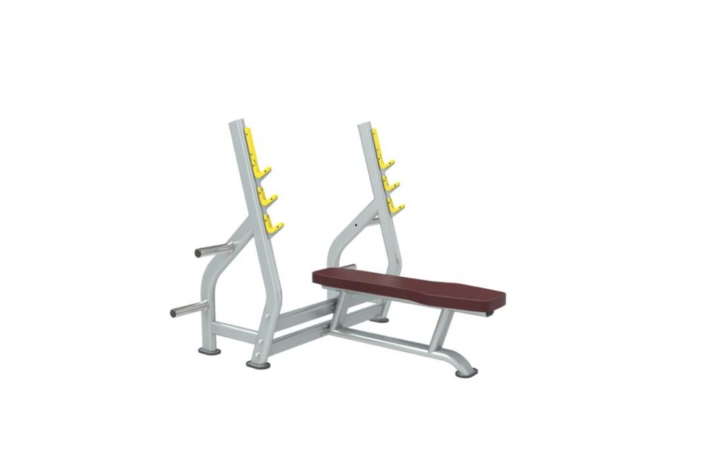 TechnoFitness KJ1251 Professional Olympic Flat Bench – Heavy-Duty 130mm Bread-Pipe Steel Station | Industrial Bench Press with Integrated Barbell Racks & 2.5mm Reinforced Frame