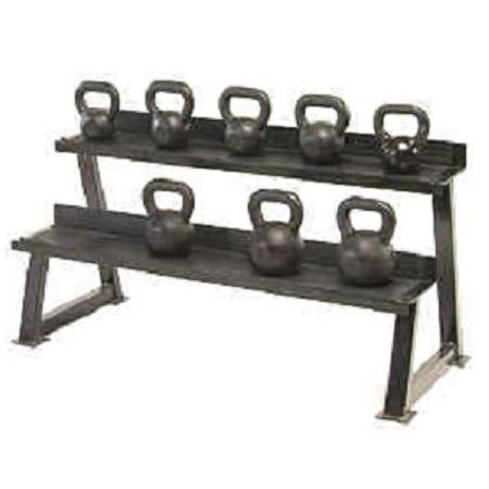 TechnoFitness Universal 2-Tier Dumbbell & Kettlebell Storage Rack – Rotating Shelf Design, Heavy-Duty Steel Space-Saving Home & Commercial Gym Organizer
